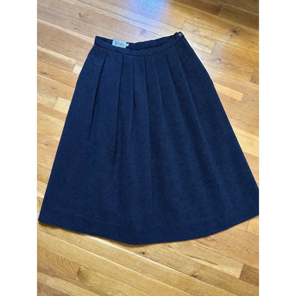 Vintage Rafaella Navy Blue Pleated Midi Skirt Italy Pockets High Waist Size 10